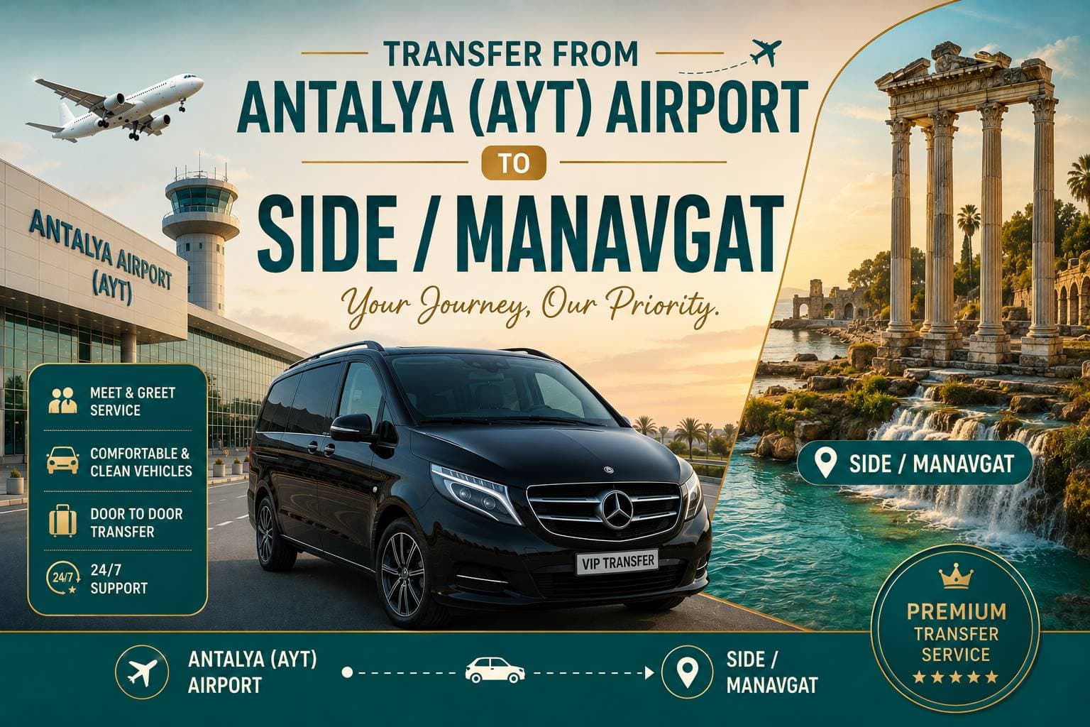 Transfer vom Flughafen Antalya (AYT) nach Side/Manavgat