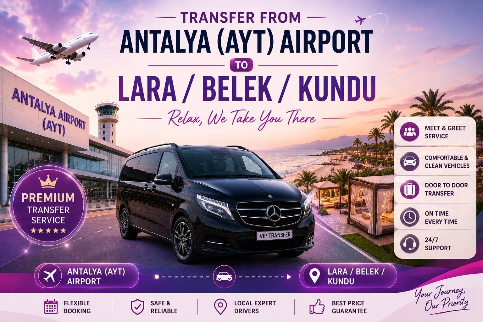 Transfer vom Flughafen Antalya (AYT) nach Lara/Belek/Kundu