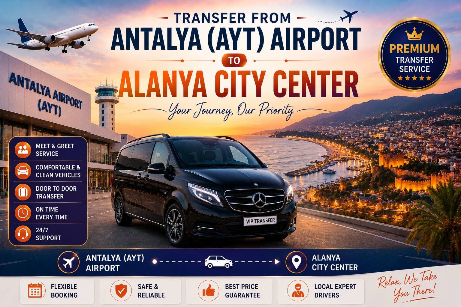 Antalya (AYT) Havalimanı’ndan Alanya Şehir Merkezi’ne transfer